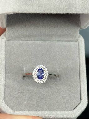 Stunning Genuine Tanzanite Double Zircon Halo Ring 925 Sterling Silver Sz 6 & 7